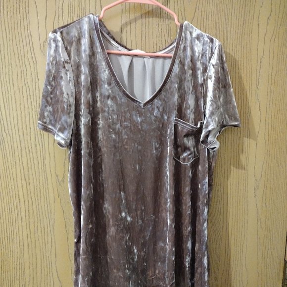 Velvet Legging Tee Tops - Purple Crushed Velvet V Neck